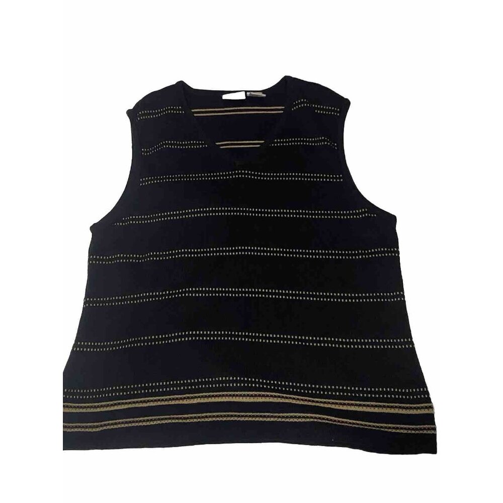 EP Golf Black Gold Striped Sleeveless Size Large Sweater Vest Cotton Rayon Vneck